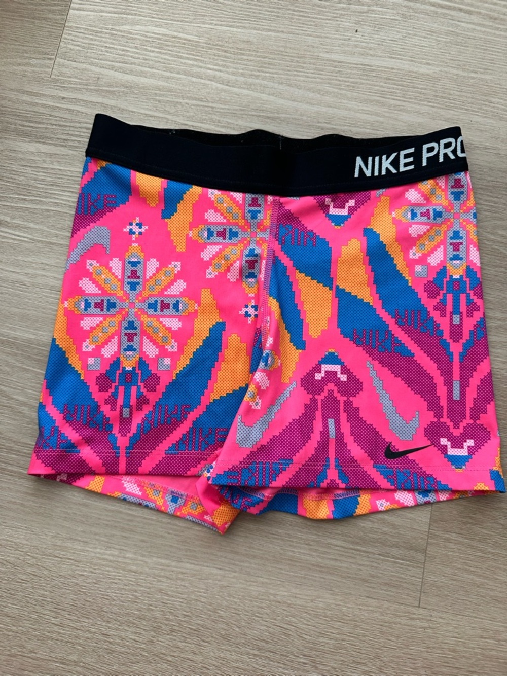 Nike Pro Bright Pink Multicolor Pixel-Print Compression Shorts